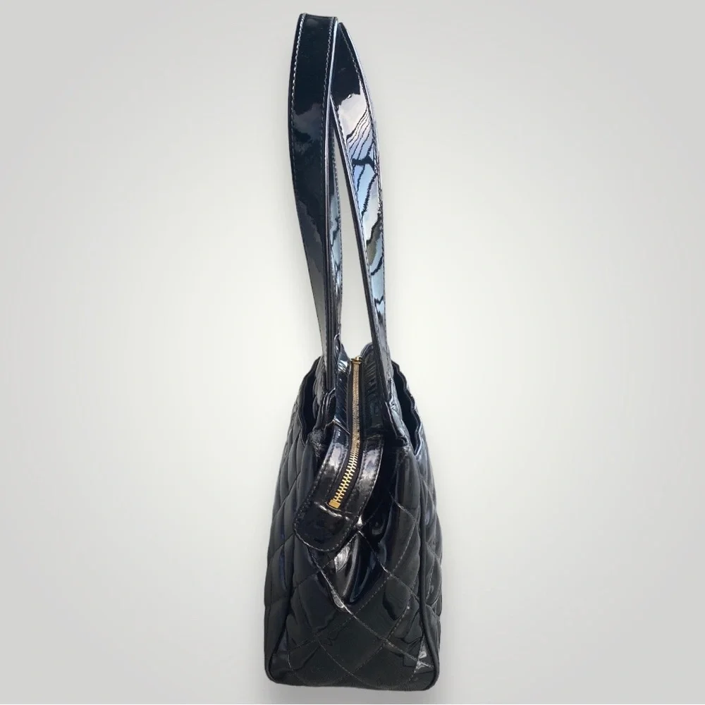 Chanel Black Patent Leather Diamond Quilt Mini Tote Bag